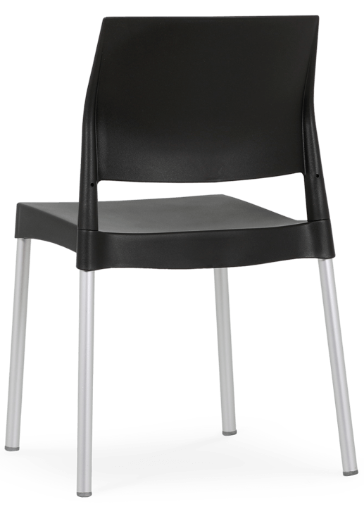 Cadeira em plástico para uso exterior, pernas de alumínio, proteção contra raios UV, reciclável, empilhável. Fabricado em Portugal, Plásticos Joluce.