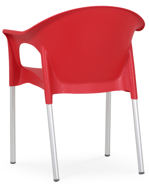 Cadeira em plástico para uso exterior, pernas de alumínio, proteção contra raios UV, reciclável, empilhável. Fabricado em Portugal, Plásticos Joluce.