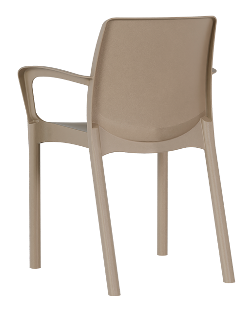 Cadeira com braços em plástico, para uso exterior e interior, proteção contra raios UV, reciclável, empilhável. Fabricado em Portugal, Plásticos Joluce.