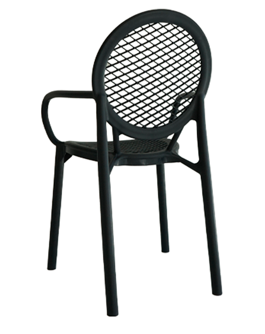 Cadeira em plástico com fibra de vidro, injeção a gás, para uso exterior e interior, proteção contra raios UV, tacos antiderrapantes, reciclável, empilhável. Fabricado em Portugal, Plásticos Joluce.